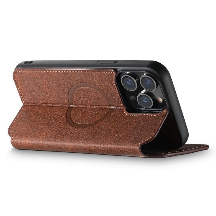 For iPhone 14 Pro Max Suteni J06 Retro Matte Litchi Texture Leather Magnetic Magsafe Phone Case(Brown) - free shipping - PMC Jewellery - Order now!