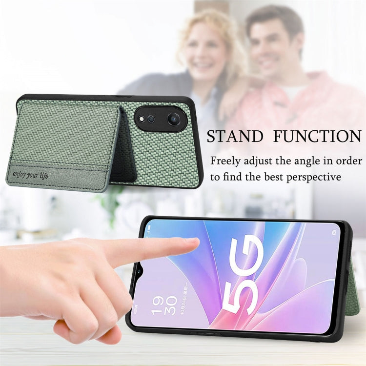 For OPPO A78 Carbon Fiber Magnetic Card Bag Phone Case(Khaki) - OPPO Cases by PMC TechLife | Online Shopping South Africa | PMC TechLife