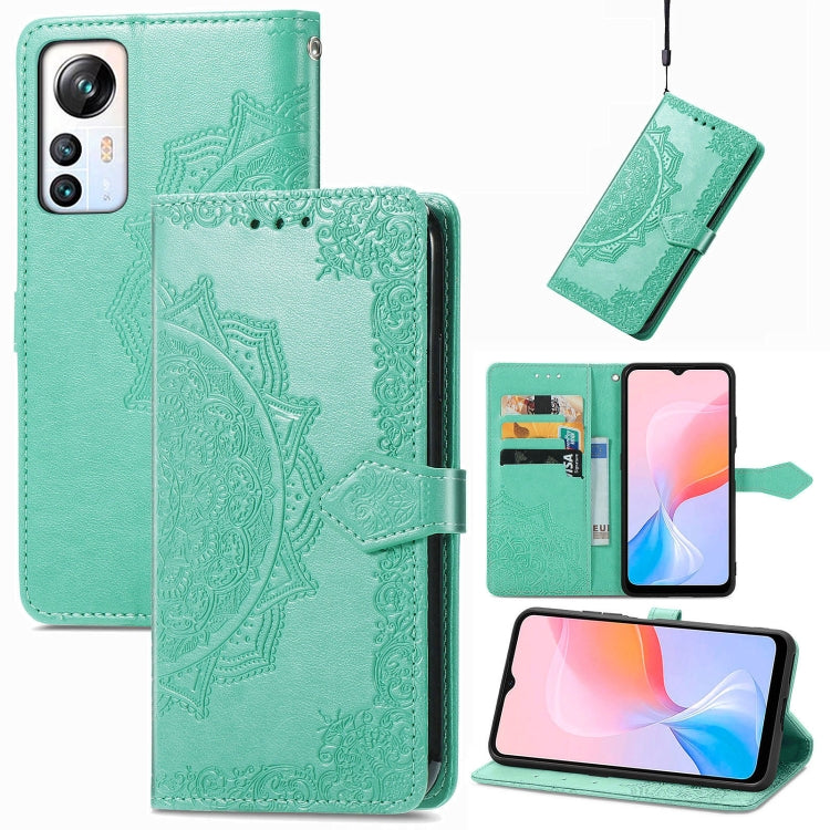 For Blackview A85 Mandala Flower Embossed Leather Phone Case(Green) - More Brand by PMC TechLife | Online Shopping South Africa | PMC TechLife | Buy Now Pay Later Mobicred