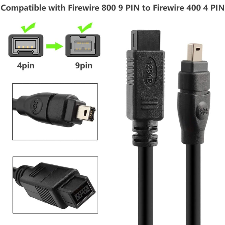 JUNSUNMAY FireWire High Speed Premium DV 800 9 Pin Male To FireWire 400 4 Pin Male IEEE 1394 Cable, Length:4.5m - free shipping - PMC Jewellery - Order now!