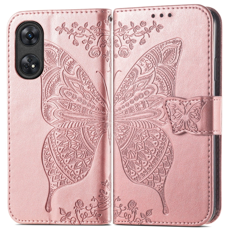 For OPPO Reno8 T 4G Butterfly Love Flower Embossed Leather Phone Case(Rose Gold) - OPPO Cases by PMC TechLife | Online Shopping South Africa | PMC TechLife | Buy Now Pay Later Mobicred
