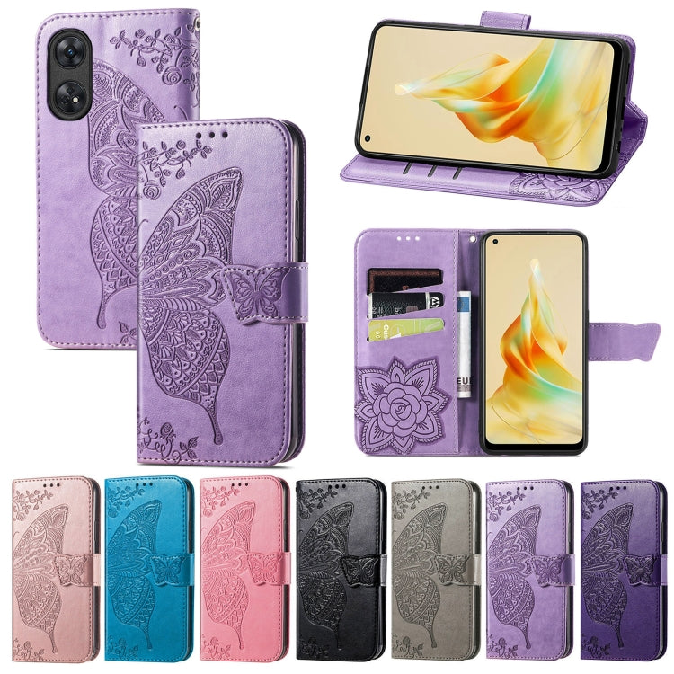 For OPPO Reno8 T 4G Butterfly Love Flower Embossed Leather Phone Case(Rose Gold) - OPPO Cases by PMC TechLife | Online Shopping South Africa | PMC TechLife | Buy Now Pay Later Mobicred