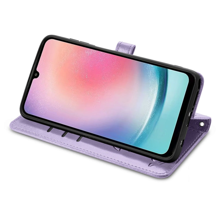 For Samsung Galaxy A24 4G Cute Cat and Dog Embossed Flip Leather Phone Case(Purple) - Galaxy Phone Cases by PMC TechLife | Online Shopping South Africa | PMC TechLife