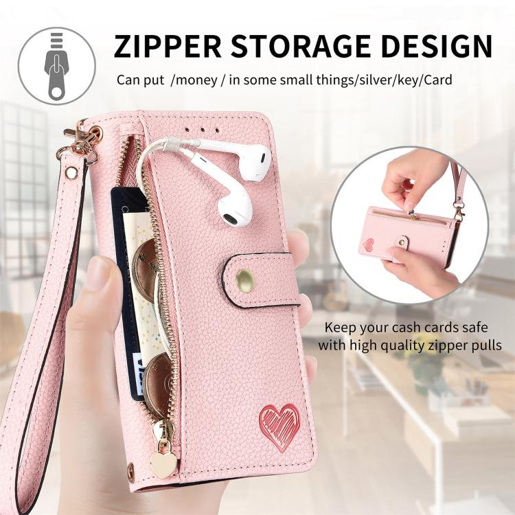 For iPhone 16e Love Zipper Lanyard Leather Phone Case(Pink) - iPhone 16e Cases by PMC TechLife | Online Shopping South Africa | PMC TechLife | Buy Now Pay Later Mobicred