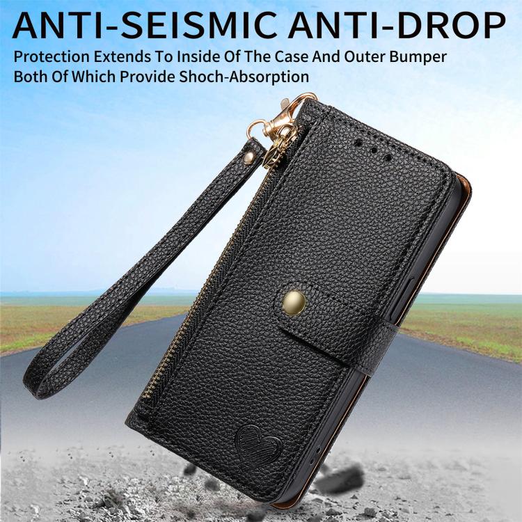 For iPhone 16e Love Zipper Lanyard Leather Phone Case(Black) - iPhone 16e Cases by PMC TechLife | Online Shopping South Africa | PMC TechLife | Buy Now Pay Later Mobicred