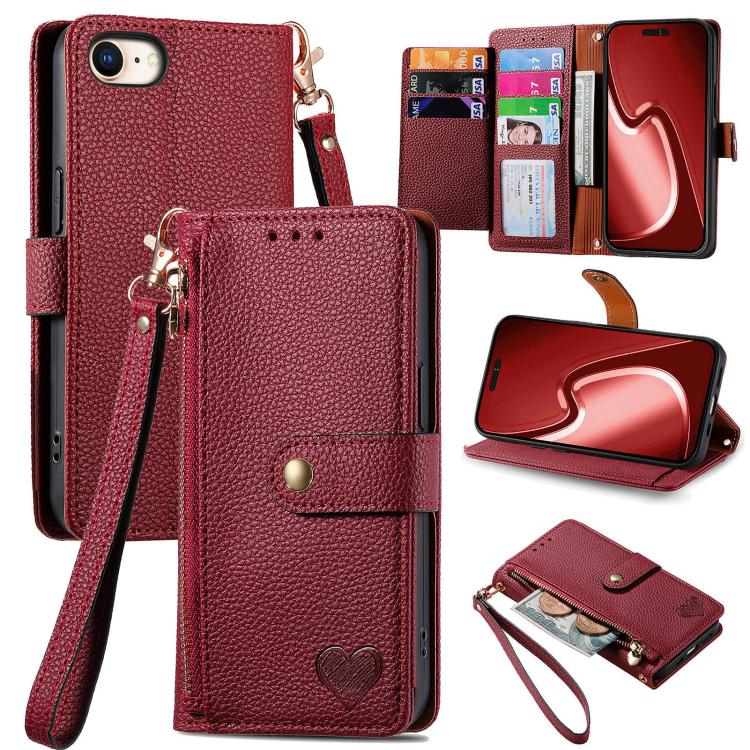 For iPhone 16e Love Zipper Lanyard Leather Phone Case(Red) - iPhone 16e Cases by PMC TechLife | Online Shopping South Africa | PMC TechLife | Buy Now Pay Later Mobicred