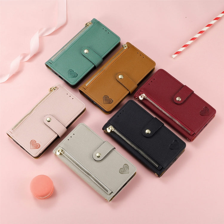 For iPhone 16e Love Zipper Lanyard Leather Phone Case(Brown) - iPhone 16e Cases by PMC TechLife | Online Shopping South Africa | PMC TechLife | Buy Now Pay Later Mobicred