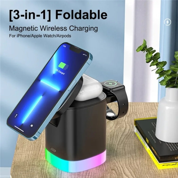 T15 3 in 1 Magnetic Magsafe Wireless Charger Folding Charging Stand For iPhone / iWatch / AirPods(Black) - free shipping - PMC Jewellery - Order now!