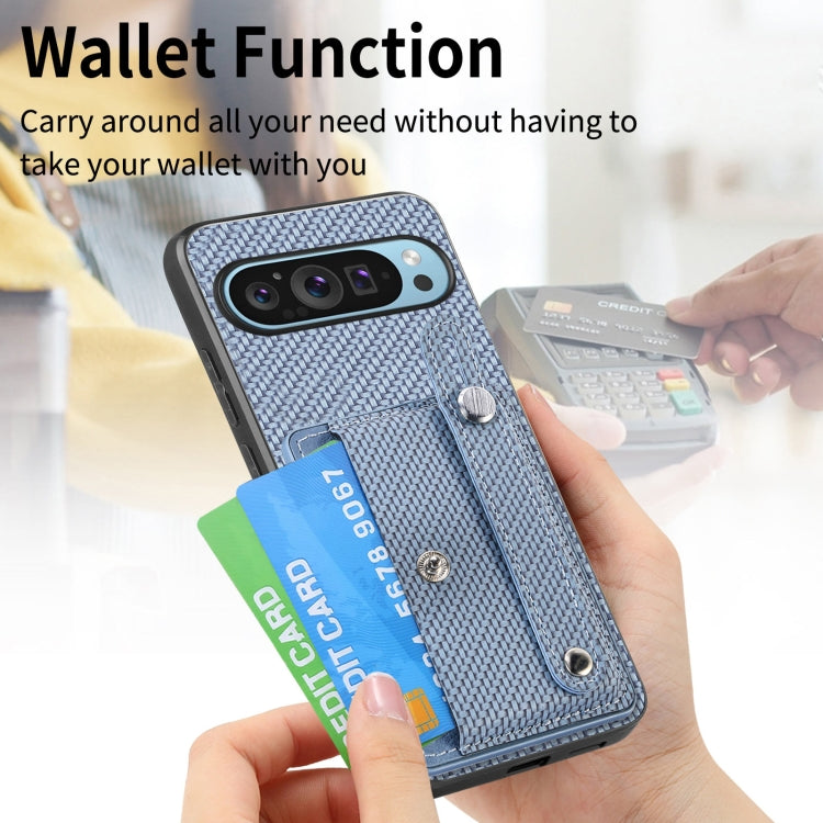 For Google Pixel 9 Wristband Kickstand Card Wallet Back Cover Phone Case with Tool Knife(Blue) - Google Cases by PMC TechLife | Online Shopping South Africa | PMC TechLife | Buy Now Pay Later Mobicred