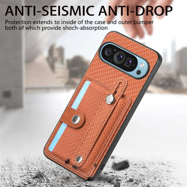 For Google Pixel 9 Wristband Kickstand Card Wallet Back Cover Phone Case with Tool Knife(Brown) - Google Cases by PMC TechLife | Online Shopping South Africa | PMC TechLife | Buy Now Pay Later Mobicred