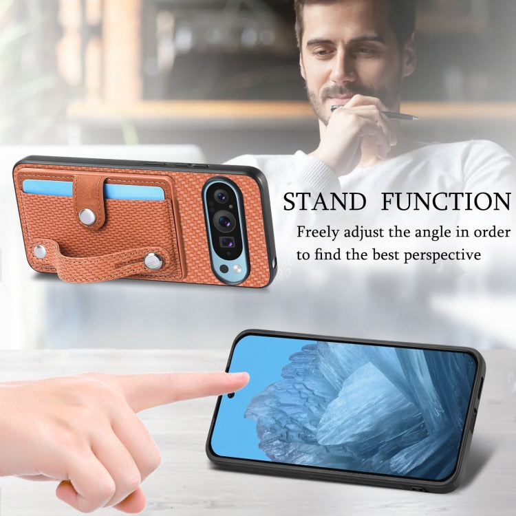 For Google Pixel 9 Wristband Kickstand Card Wallet Back Cover Phone Case with Tool Knife(Brown) - Google Cases by PMC TechLife | Online Shopping South Africa | PMC TechLife | Buy Now Pay Later Mobicred