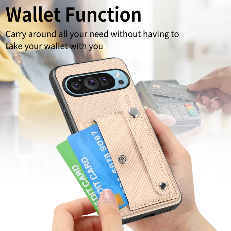 For Google Pixel 9 Wristband Kickstand Card Wallet Back Cover Phone Case with Tool Knife(Khaki) - Google Cases by PMC TechLife | Online Shopping South Africa | PMC TechLife | Buy Now Pay Later Mobicred