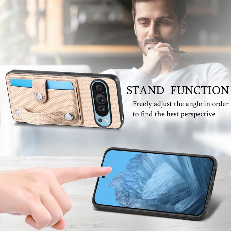 For Google Pixel 9 Wristband Kickstand Card Wallet Back Cover Phone Case with Tool Knife(Khaki) - Google Cases by PMC TechLife | Online Shopping South Africa | PMC TechLife | Buy Now Pay Later Mobicred
