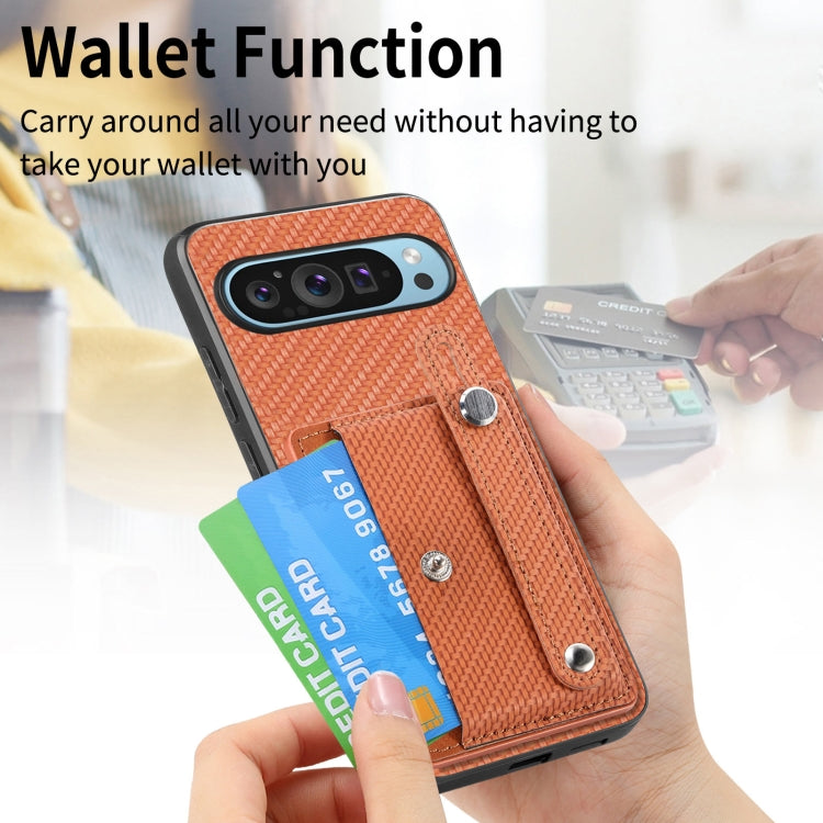 For Google Pixel 9 Pro Wristband Kickstand Card Wallet Back Cover Phone Case with Tool Knife(Brown) - Google Cases by PMC TechLife | Online Shopping South Africa | PMC TechLife | Buy Now Pay Later Mobicred