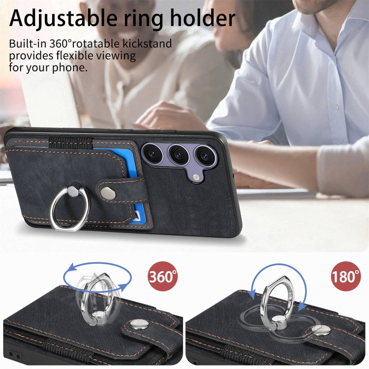 For Samsung Galaxy S25 5G Retro Skin-feel Ring Card Wallet Phone Case(Black) - Galaxy S25 5G Cases by PMC TechLife | Online Shopping South Africa | PMC TechLife | Buy Now Pay Later Mobicred