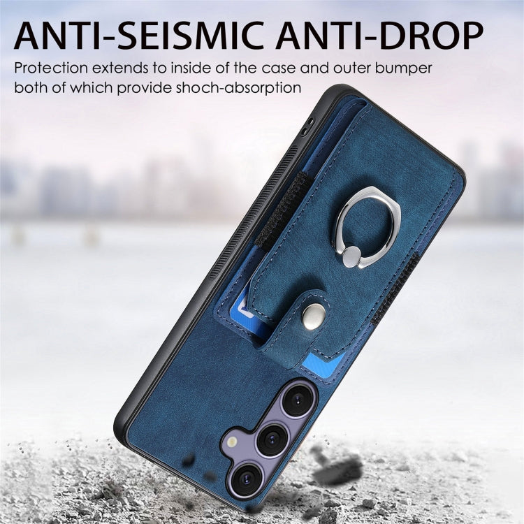 For Samsung Galaxy S25 5G Retro Skin-feel Ring Card Wallet Phone Case(Blue) - Galaxy S25 5G Cases by PMC TechLife | Online Shopping South Africa | PMC TechLife | Buy Now Pay Later Mobicred
