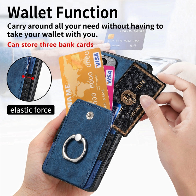 For Samsung Galaxy S25 5G Retro Skin-feel Ring Card Wallet Phone Case(Blue) - Galaxy S25 5G Cases by PMC TechLife | Online Shopping South Africa | PMC TechLife | Buy Now Pay Later Mobicred