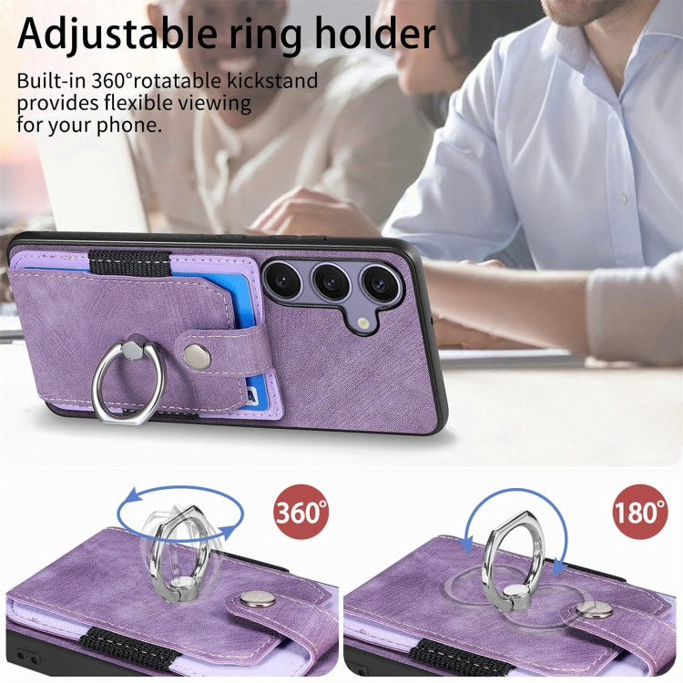 For Samsung Galaxy S25 5G Retro Skin-feel Ring Card Wallet Phone Case(Purple) - Galaxy S25 5G Cases by PMC TechLife | Online Shopping South Africa | PMC TechLife | Buy Now Pay Later Mobicred