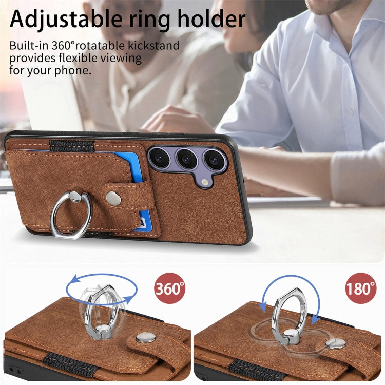 For Samsung Galaxy S25 5G Retro Skin-feel Ring Card Wallet Phone Case(Brown) - Galaxy S25 5G Cases by PMC TechLife | Online Shopping South Africa | PMC TechLife | Buy Now Pay Later Mobicred