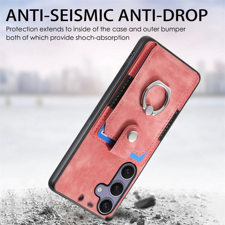 For Samsung Galaxy S25+ 5G Retro Skin-feel Ring Card Wallet Phone Case(Pink) - Galaxy S25+ 5G Cases by PMC TechLife | Online Shopping South Africa | PMC TechLife | Buy Now Pay Later Mobicred
