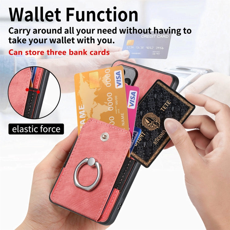 For Samsung Galaxy S25+ 5G Retro Skin-feel Ring Card Wallet Phone Case(Pink) - Galaxy S25+ 5G Cases by PMC TechLife | Online Shopping South Africa | PMC TechLife | Buy Now Pay Later Mobicred