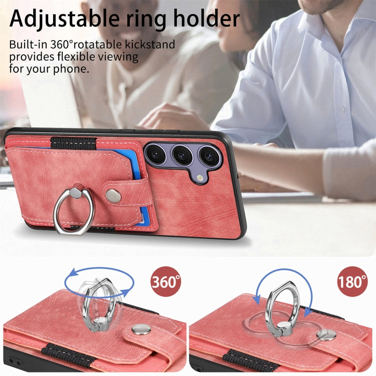 For Samsung Galaxy S25+ 5G Retro Skin-feel Ring Card Wallet Phone Case(Pink) - Galaxy S25+ 5G Cases by PMC TechLife | Online Shopping South Africa | PMC TechLife | Buy Now Pay Later Mobicred