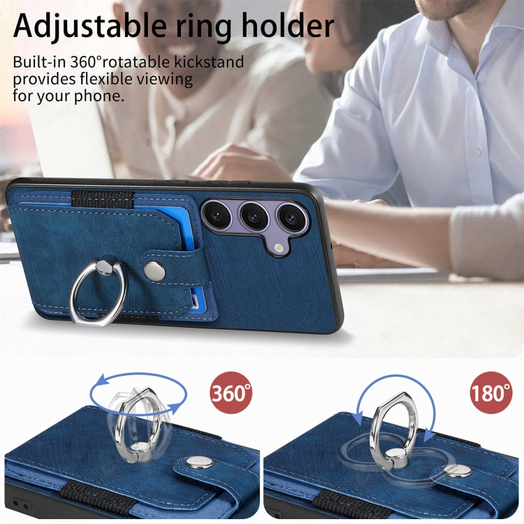 For Samsung Galaxy S25+ 5G Retro Skin-feel Ring Card Wallet Phone Case(Blue) - Galaxy S25+ 5G Cases by PMC Jewellery | Online Shopping South Africa | PMC Jewellery | Buy Now Pay Later Mobicred
