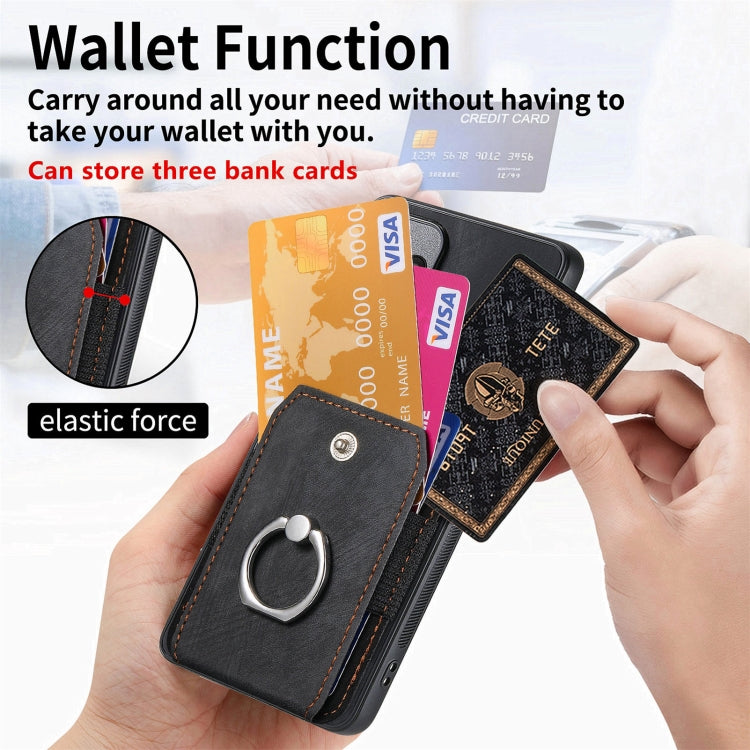 For Samsung Galaxy S25 Ultra 5G Retro Skin-feel Ring Card Wallet Phone Case(Black) - Galaxy S25 Ultra 5G Cases by PMC TechLife | Online Shopping South Africa | PMC TechLife | Buy Now Pay Later Mobicred