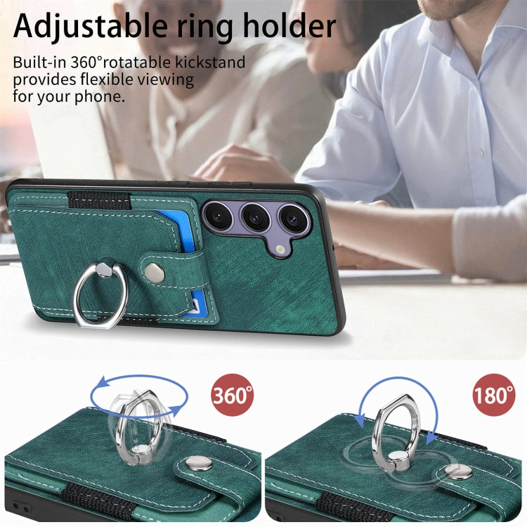 For Samsung Galaxy S25 Ultra 5G Retro Skin-feel Ring Card Wallet Phone Case(Green) - Galaxy S25 Ultra 5G Cases by PMC TechLife | Online Shopping South Africa | PMC TechLife | Buy Now Pay Later Mobicred