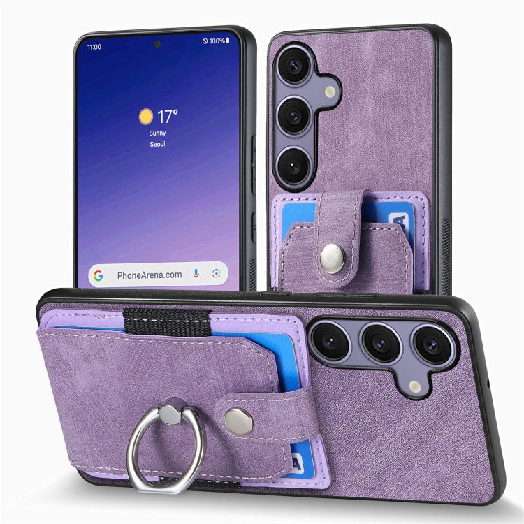 For Samsung Galaxy S25 Ultra 5G Retro Skin-feel Ring Card Wallet Phone Case(Purple) - Galaxy S25 Ultra 5G Cases by PMC TechLife | Online Shopping South Africa | PMC TechLife | Buy Now Pay Later Mobicred