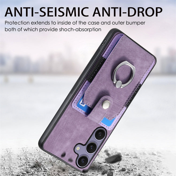 For Samsung Galaxy S25 Ultra 5G Retro Skin-feel Ring Card Wallet Phone Case(Purple) - Galaxy S25 Ultra 5G Cases by PMC TechLife | Online Shopping South Africa | PMC TechLife | Buy Now Pay Later Mobicred