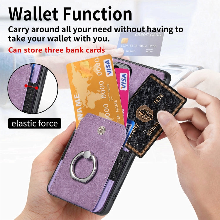 For Samsung Galaxy S25 Ultra 5G Retro Skin-feel Ring Card Wallet Phone Case(Purple) - Galaxy S25 Ultra 5G Cases by PMC TechLife | Online Shopping South Africa | PMC TechLife | Buy Now Pay Later Mobicred