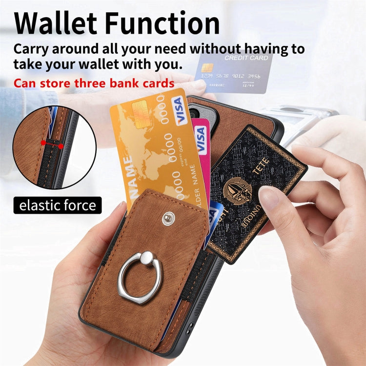 For Samsung Galaxy S25 Ultra 5G Retro Skin-feel Ring Card Wallet Phone Case(Brown) - Galaxy S25 Ultra 5G Cases by PMC TechLife | Online Shopping South Africa | PMC TechLife | Buy Now Pay Later Mobicred