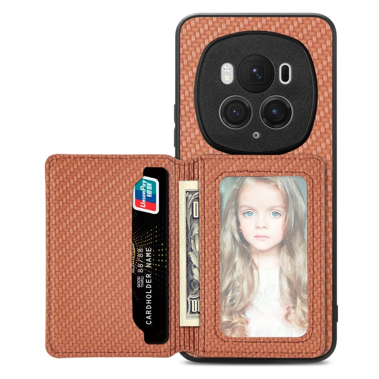 For Honor Magic6 Pro Carbon Fiber Magnetic Card Bag Phone Case(Brown) - free shipping - PMC Jewellery - Order now!