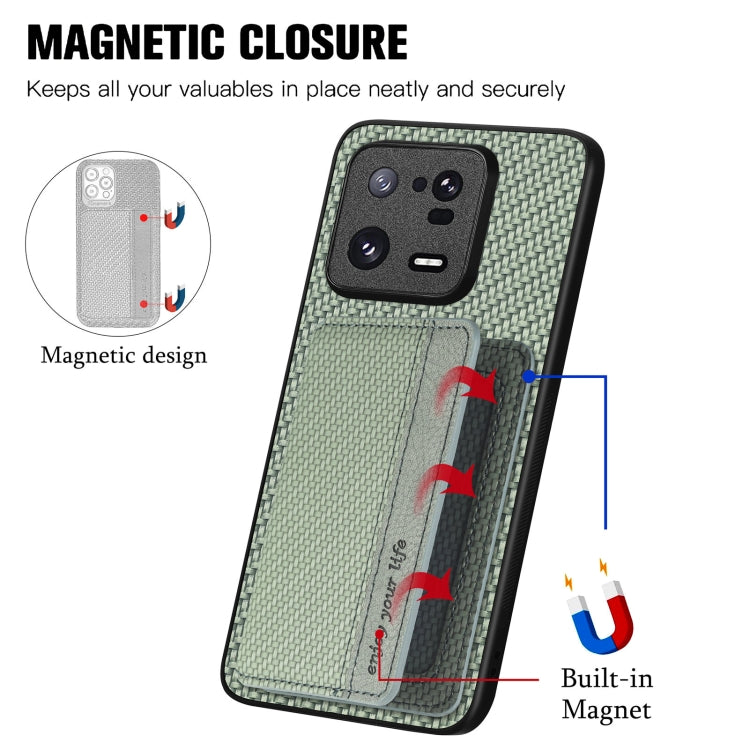 For Xiaomi 13 Pro Carbon Fiber Magnetic Card Bag Phone Case(Green) - Xiaomi Cases by PMC TechLife | Online Shopping South Africa | PMC TechLife | Buy Now Pay Later Mobicred