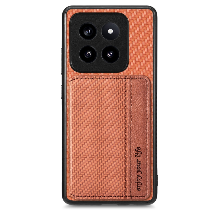 For Xiaomi 14 Pro Carbon Fiber Magnetic Card Bag Phone Case(Brown) - 14 Pro Cases by PMC TechLife | Online Shopping South Africa | PMC TechLife | Buy Now Pay Later Mobicred
