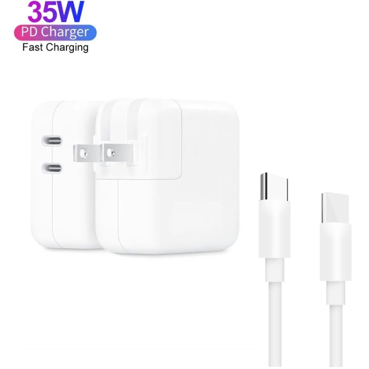 35W PD3.0 USB-C / Type-C Dual Port Charger with 2m Type-C to Type-C Data Cable, US Plug - free shipping - PMC Jewellery - Order now!