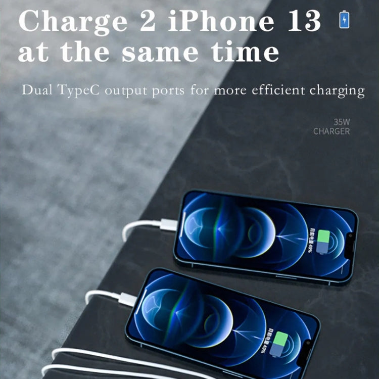 35W PD3.0 USB-C / Type-C Dual Port Charger with 2m Type-C to Type-C Data Cable, EU Plug - free shipping - PMC Jewellery - Order now!