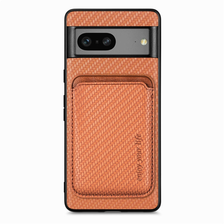 For Google Pixel 7 Carbon Fiber Leather Card Magsafe Phone Case(Brown) - Google Cases by PMC TechLife | Online Shopping South Africa | PMC TechLife | Buy Now Pay Later Mobicred