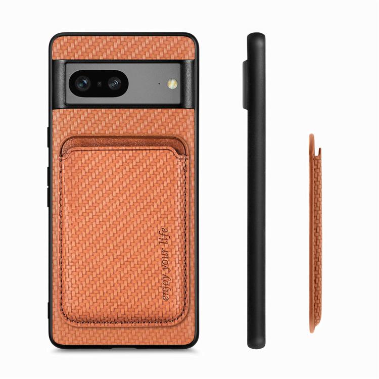 For Google Pixel 7 Carbon Fiber Leather Card Magsafe Phone Case(Brown) - Google Cases by PMC TechLife | Online Shopping South Africa | PMC TechLife | Buy Now Pay Later Mobicred