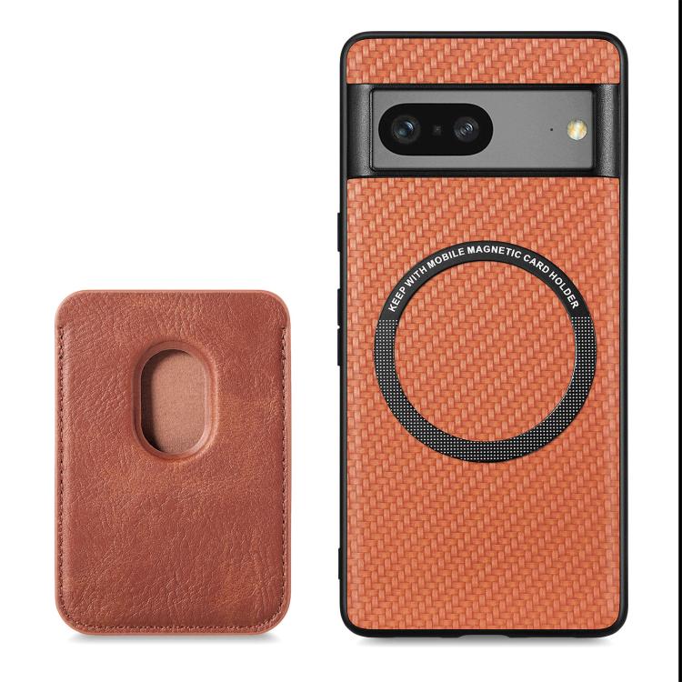 For Google Pixel 7 Carbon Fiber Leather Card Magsafe Phone Case(Brown) - Google Cases by PMC TechLife | Online Shopping South Africa | PMC TechLife | Buy Now Pay Later Mobicred