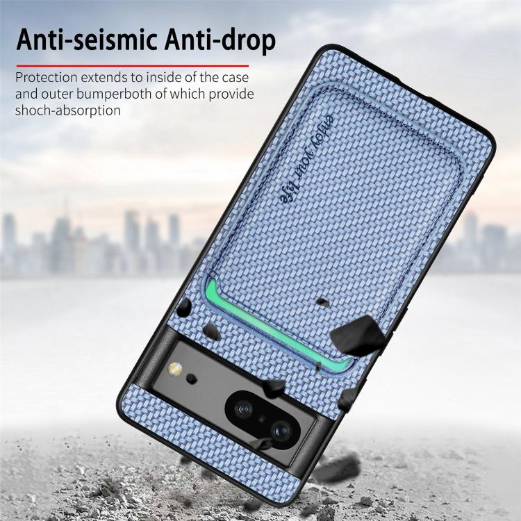 For Google Pixel 7 Pro Carbon Fiber Leather Card Magsafe Phone Case(Blue) - free shipping - PMC TechLife - Order now!