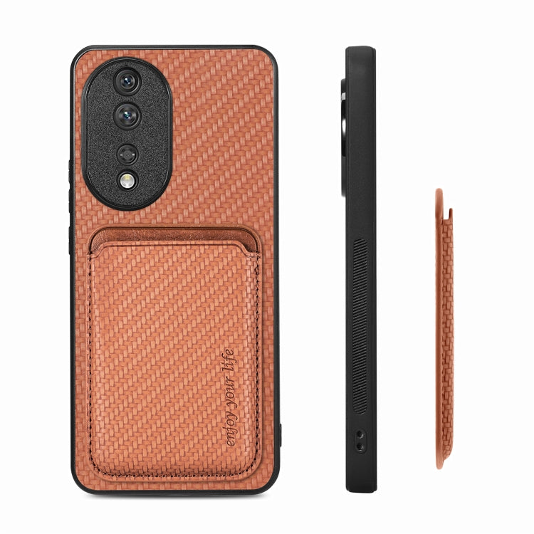 For Honor 80 Carbon Fiber Leather Card Magsafe Phone Case(Brown) - Honor Cases by PMC TechLife | Online Shopping South Africa | PMC TechLife | Buy Now Pay Later Mobicred