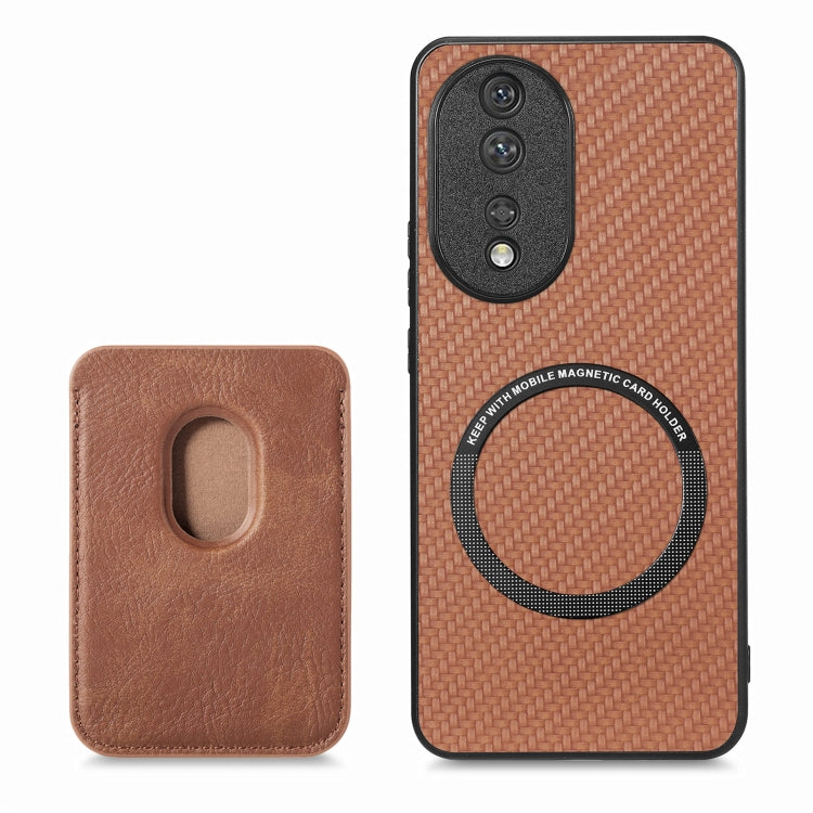 For Honor 80 Carbon Fiber Leather Card Magsafe Phone Case(Brown) - Honor Cases by PMC TechLife | Online Shopping South Africa | PMC TechLife | Buy Now Pay Later Mobicred