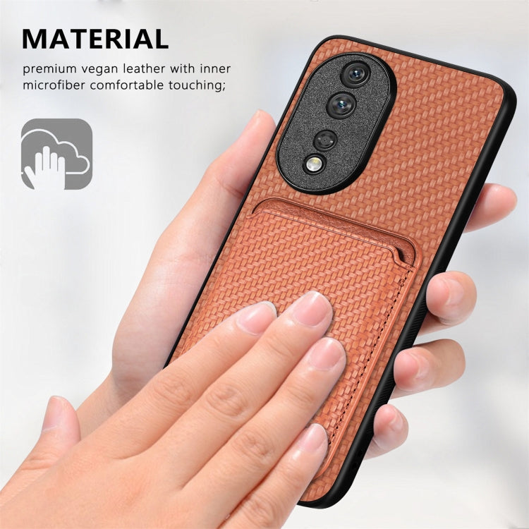 For Honor 80 Carbon Fiber Leather Card Magsafe Phone Case(Brown) - Honor Cases by PMC TechLife | Online Shopping South Africa | PMC TechLife | Buy Now Pay Later Mobicred