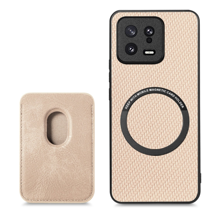 For Xiaomi 13 Carbon Fiber Leather Card Magsafe Phone Case(Khaki) - 13 Cases by PMC TechLife | Online Shopping South Africa | PMC TechLife