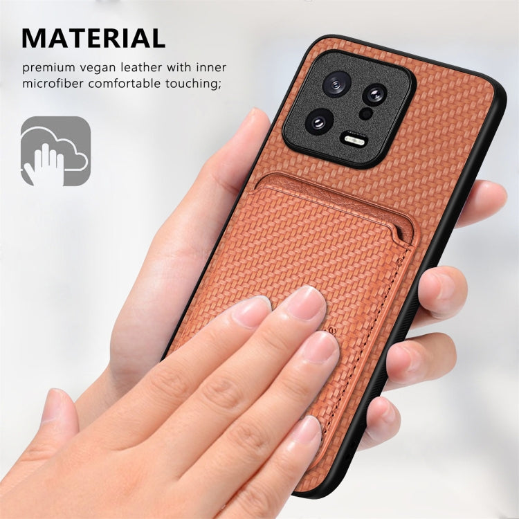 For Xiaomi POCO M5 4G Carbon Fiber Leather Card Magsafe Phone Case(Khaki) - Xiaomi Cases by PMC TechLife | Online Shopping South Africa | PMC TechLife