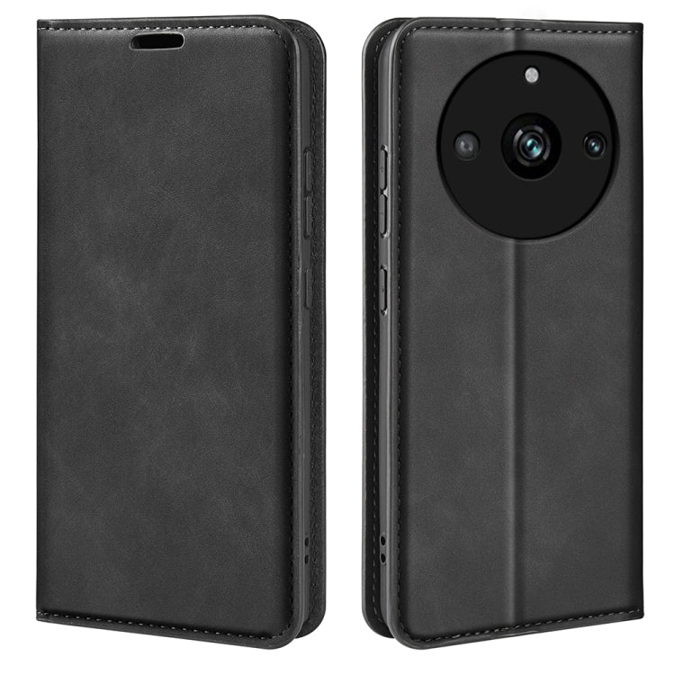 For Realme 11 Retro-skin Magnetic Suction Leather Phone Case(Black) - Realme Cases by PMC TechLife | Online Shopping South Africa | PMC TechLife | Buy Now Pay Later Mobicred
