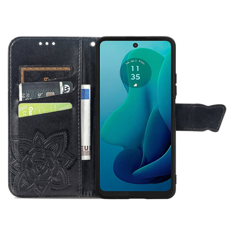 For Motorola Moto G 5G 2024 Butterfly Love Flower Embossed Leather Phone Case(Black) - free shipping - PMC Jewellery - Order now!
