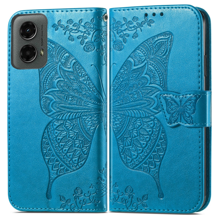 For Motorola Moto G 5G 2024 Butterfly Love Flower Embossed Leather Phone Case(Blue) - free shipping - PMC Jewellery - Order now!